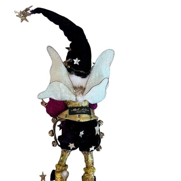 Mark Roberts Fairy Wizard Elf Santa Figurine Decor Purple/Gold Velvet Stars Bell - Picture 7 of 8